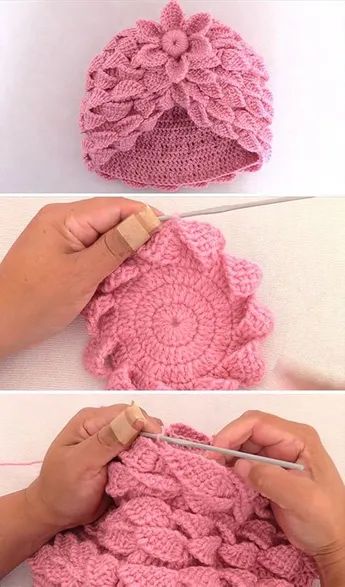 Turban Hat with 3D Braided Leaf Stitch in Tunisian Crochet