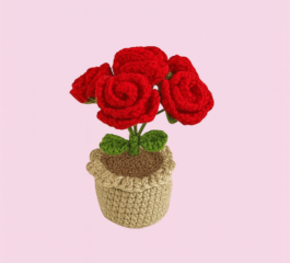Mini Crochet Rose Pot