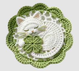 Sleeping Cat and Flower Doily Crochet Pattern