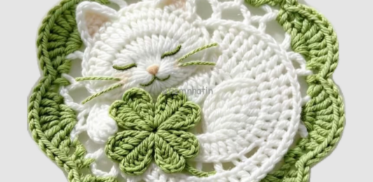 Sleeping Cat and Flower Doily Crochet Pattern